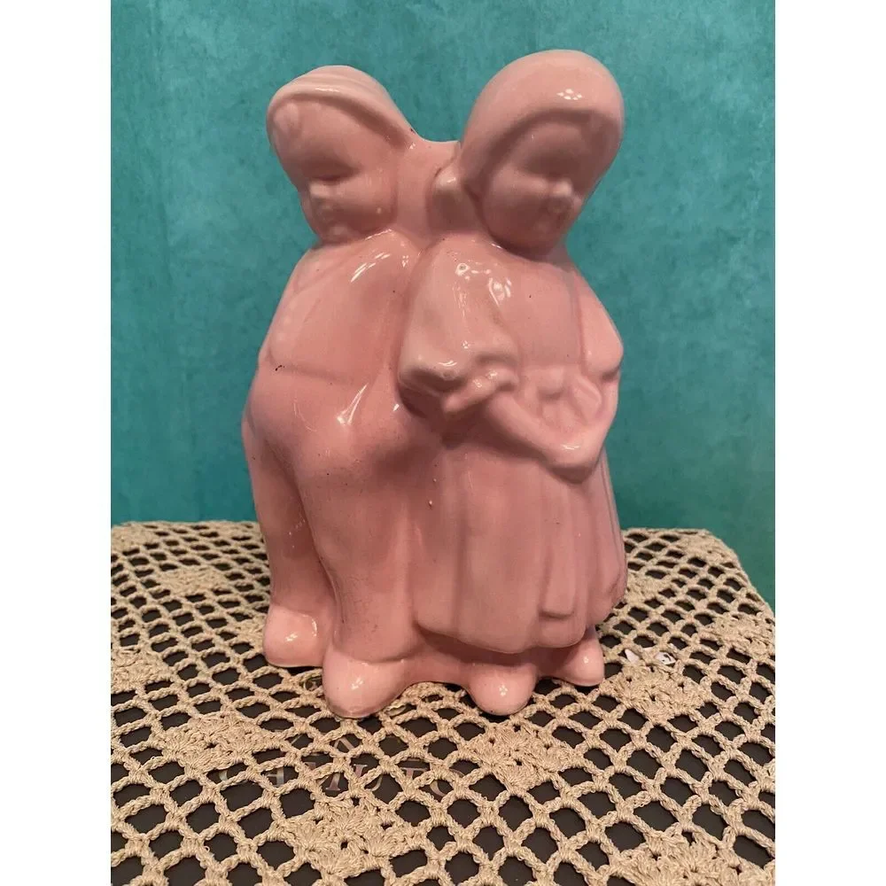 Antique 1940's Ceramic Art Flower Vase with Boy and Girl **Please See Last Photo